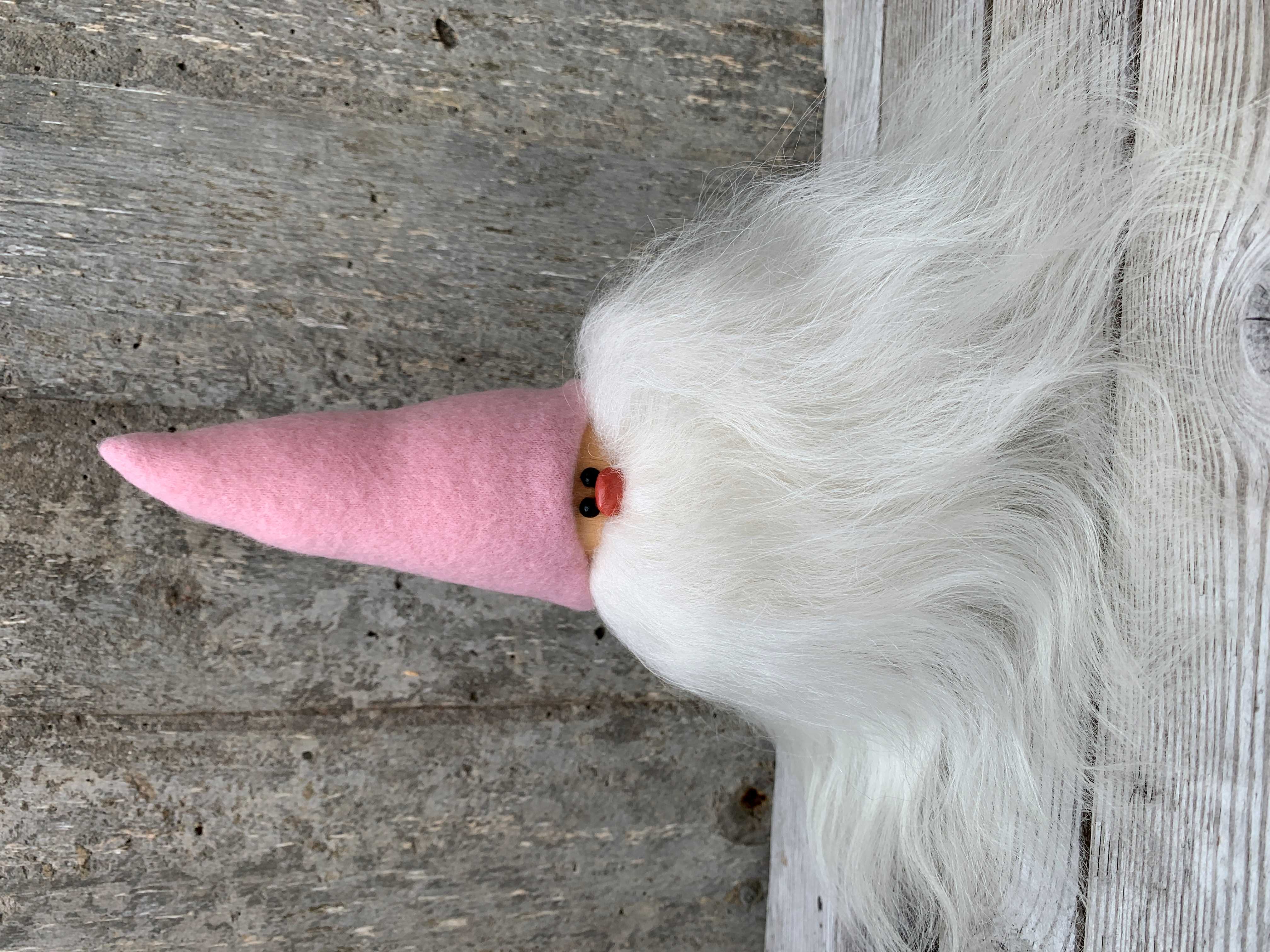 Skäggtomte 20 cm Rosa Mössa Islandsfår Vitt Skägg