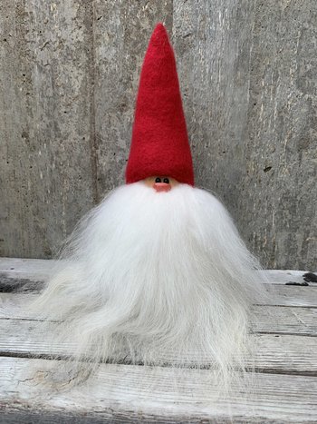 Stor Skäggtomte 30 cm Röd Mössa Islandsfår Vitt Skägg