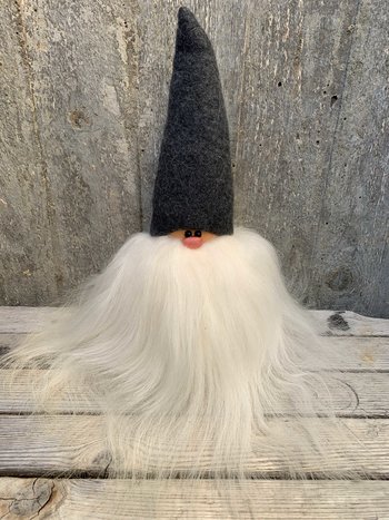 Stor Skäggtomte 30 cm Grå Mössa Islandsfår Vitt Skägg