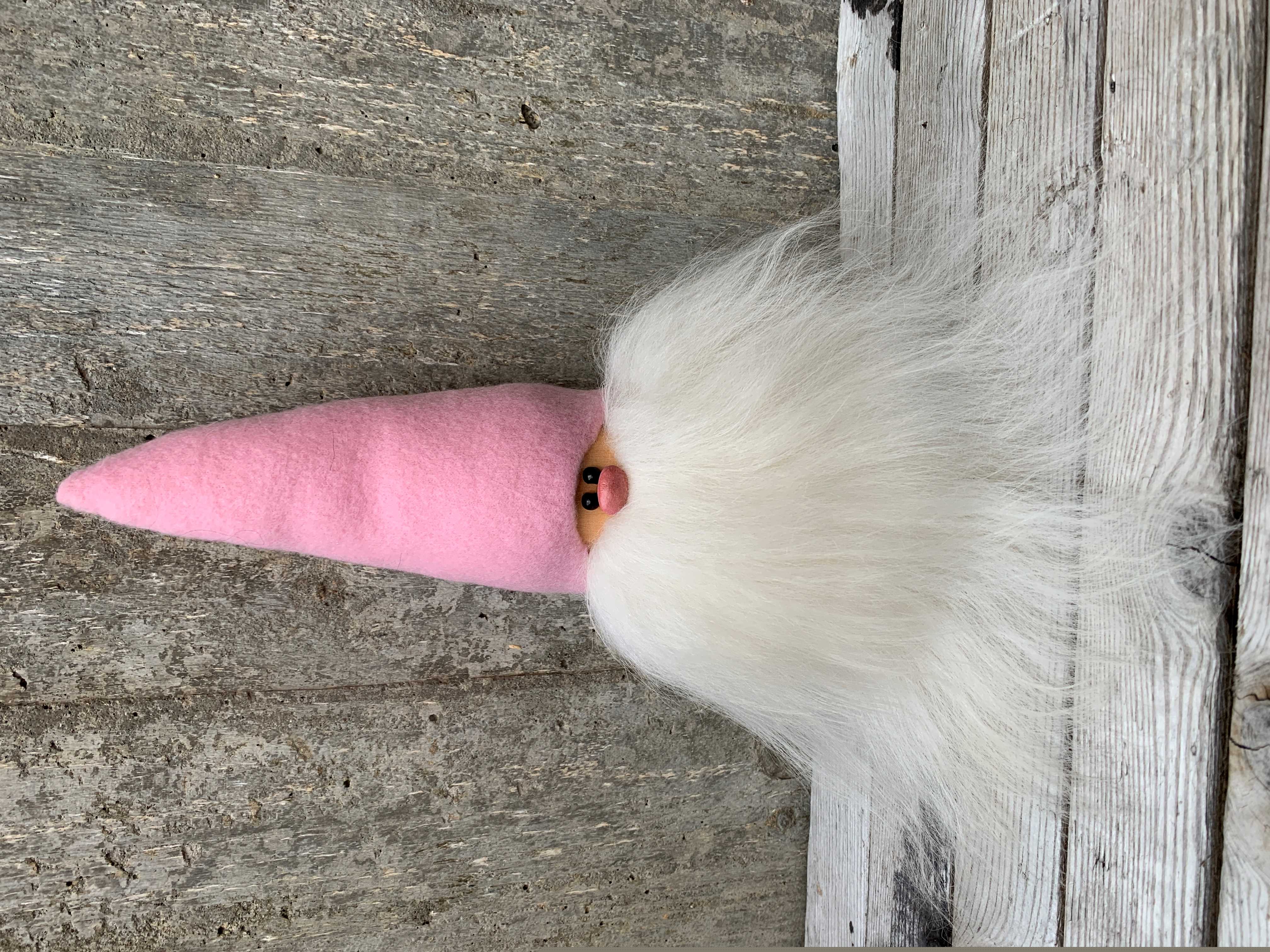 Stor Skäggtomte 30 cm Rosa Mössa Islandsfår Vitt Skägg