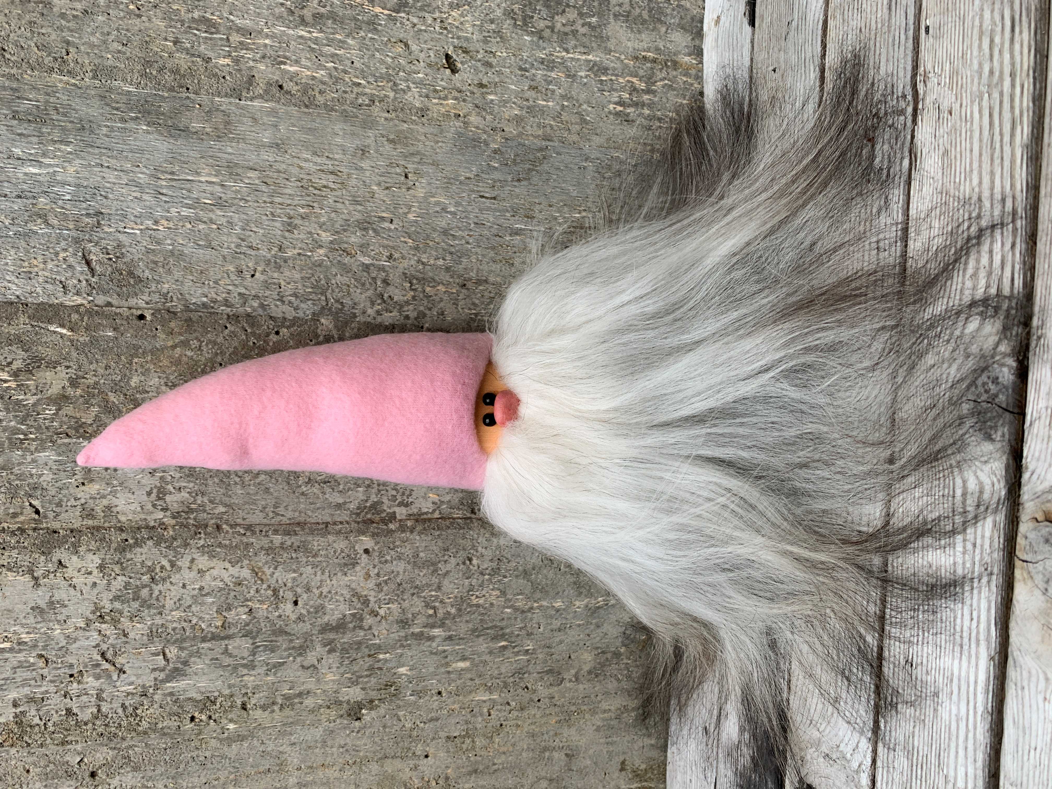 Stor Skäggtomte 30 cm Rosa Mössa Islandsfår Grått Skägg