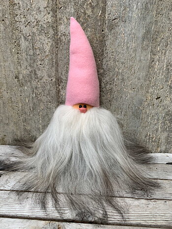 Stor Skäggtomte 30 cm Rosa Mössa Islandsfår Grått Skägg