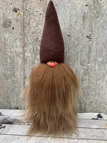 Jätteskäggtomte 45 cm Brun Mössa Islandsfår Brunt Skägg