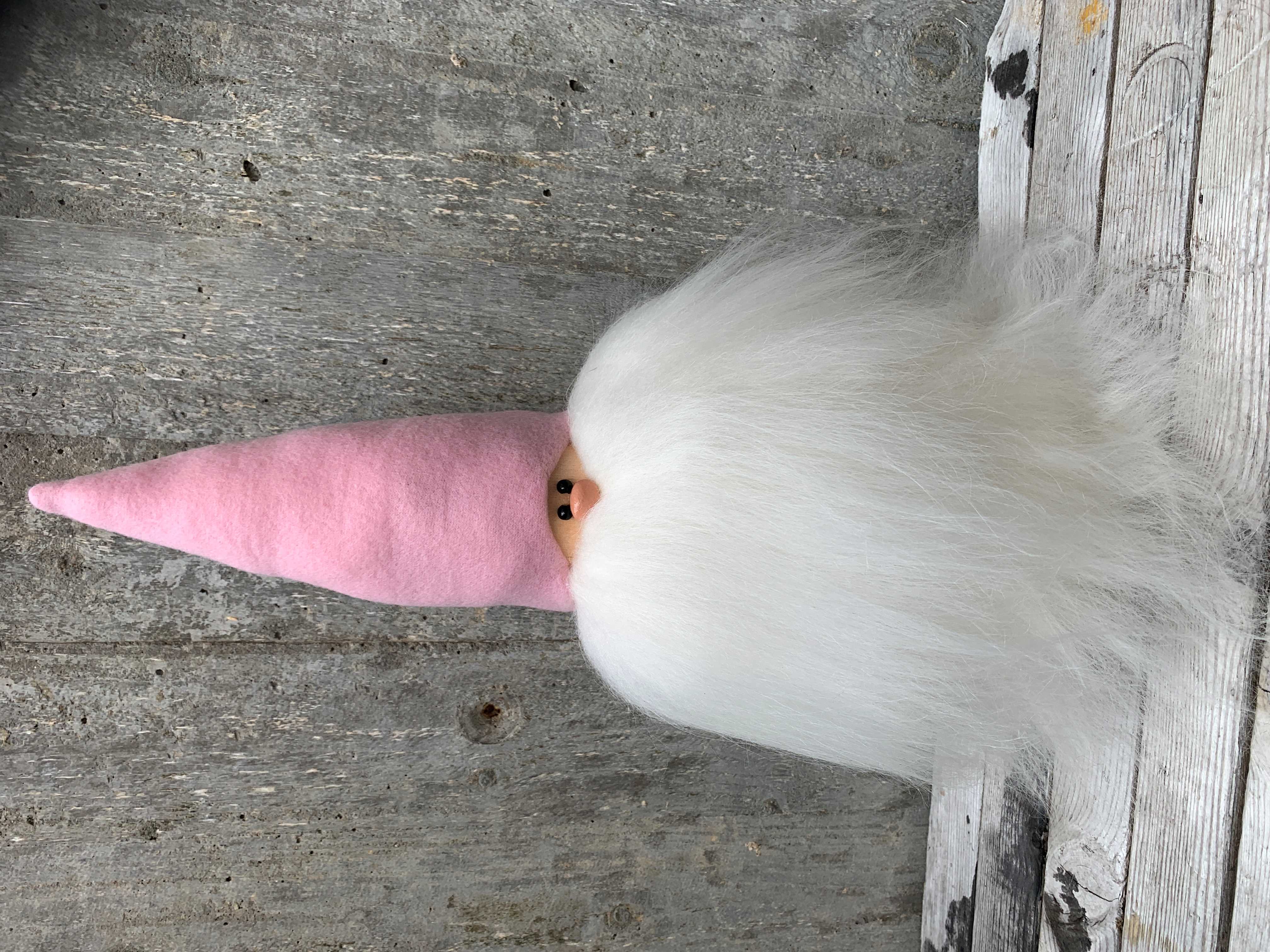 Jätteskäggtomte 45 cm Rosa Mössa Islandsfår Vitt Skägg