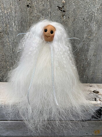 Stående Ängel Vit kjol Silverband