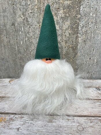 Skäggtomte 20 cm Grön Mössa Islandsfår Vitt Skägg