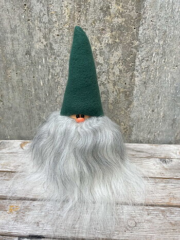 Skäggtomte 20 cm Grön Mössa Islandsfår Ljusgrått Skägg