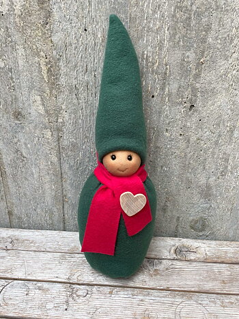 Handgjord Kramtomte ca 32 cm kille Grön Mössa