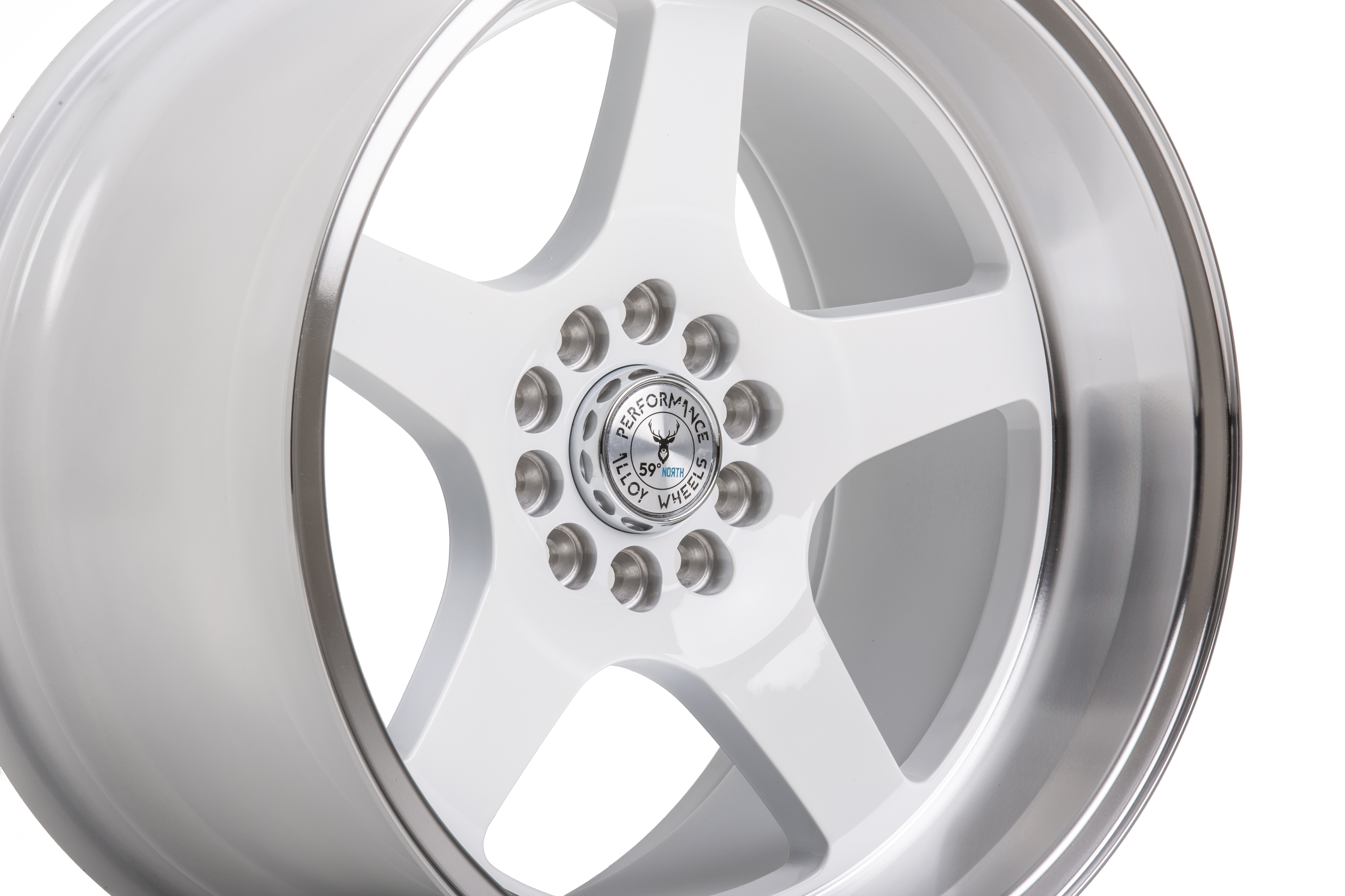 59°North Wheels D-004 11x18" ET15 5x100/5x108 white/polished lip - 2