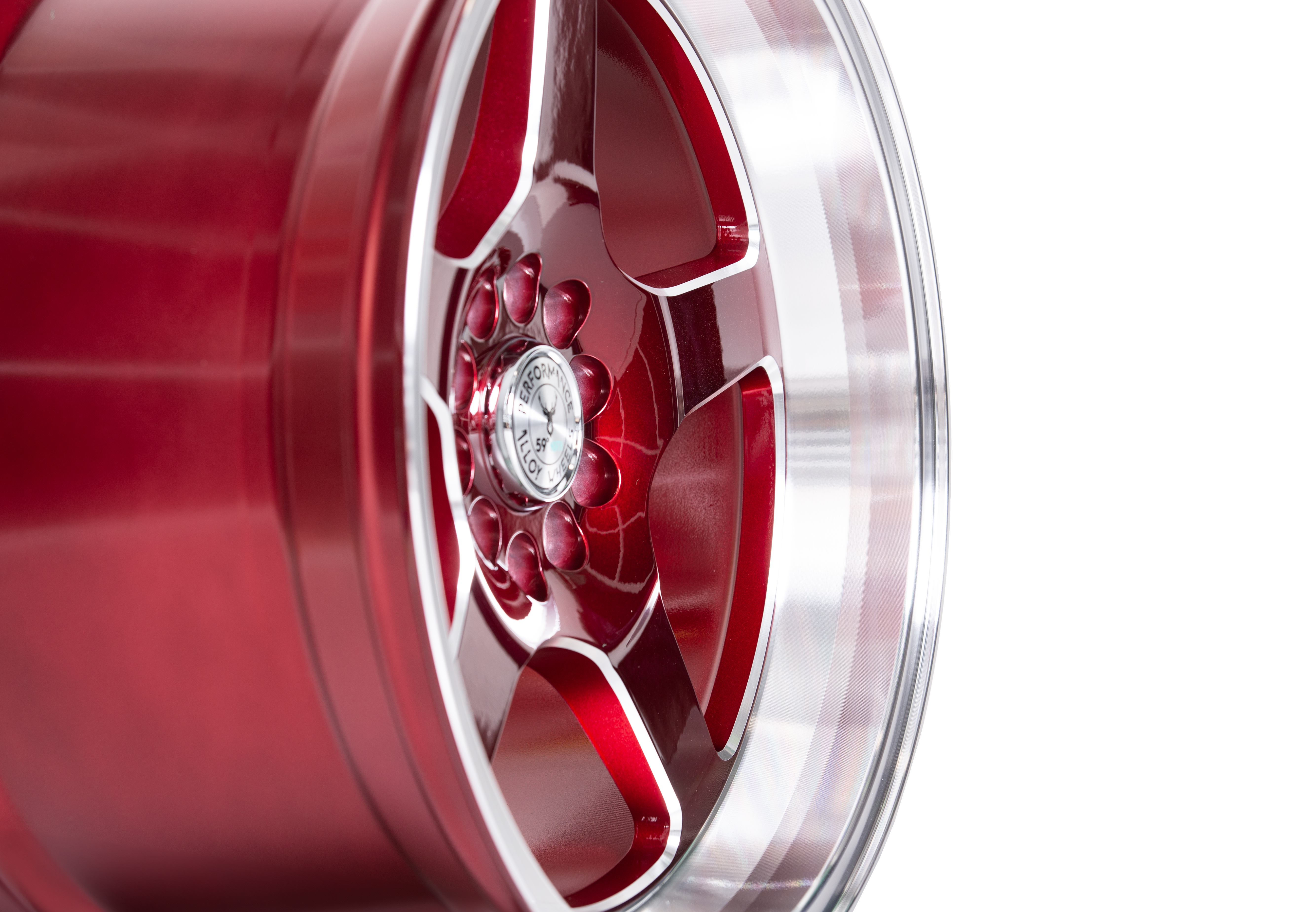 59°North Wheels D-004 10,5x18" ET25 5x114,3/5x120  Candyröd/champer/polerad läpp - 4