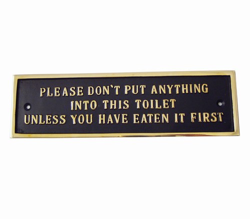 Toilet sign, Brass, Please... (24 x 7 cm)
