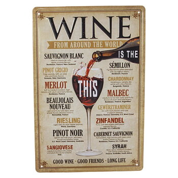 Plåtskylt WINE - Druvsorter Vin