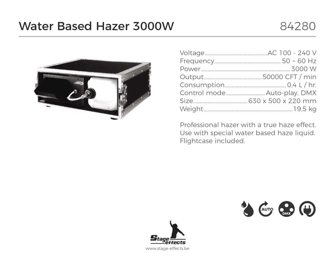 Vannbasert Hazer / Røkmaskin 3000 W + Flightcase - 2