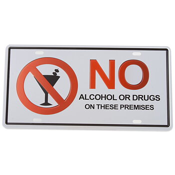 Metal plaque, No Alcohol or Drugs, Plåtskylt