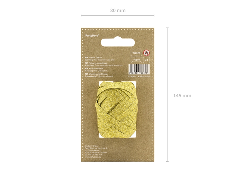 Glitter plastic ribbon, Gold 10 m - 3