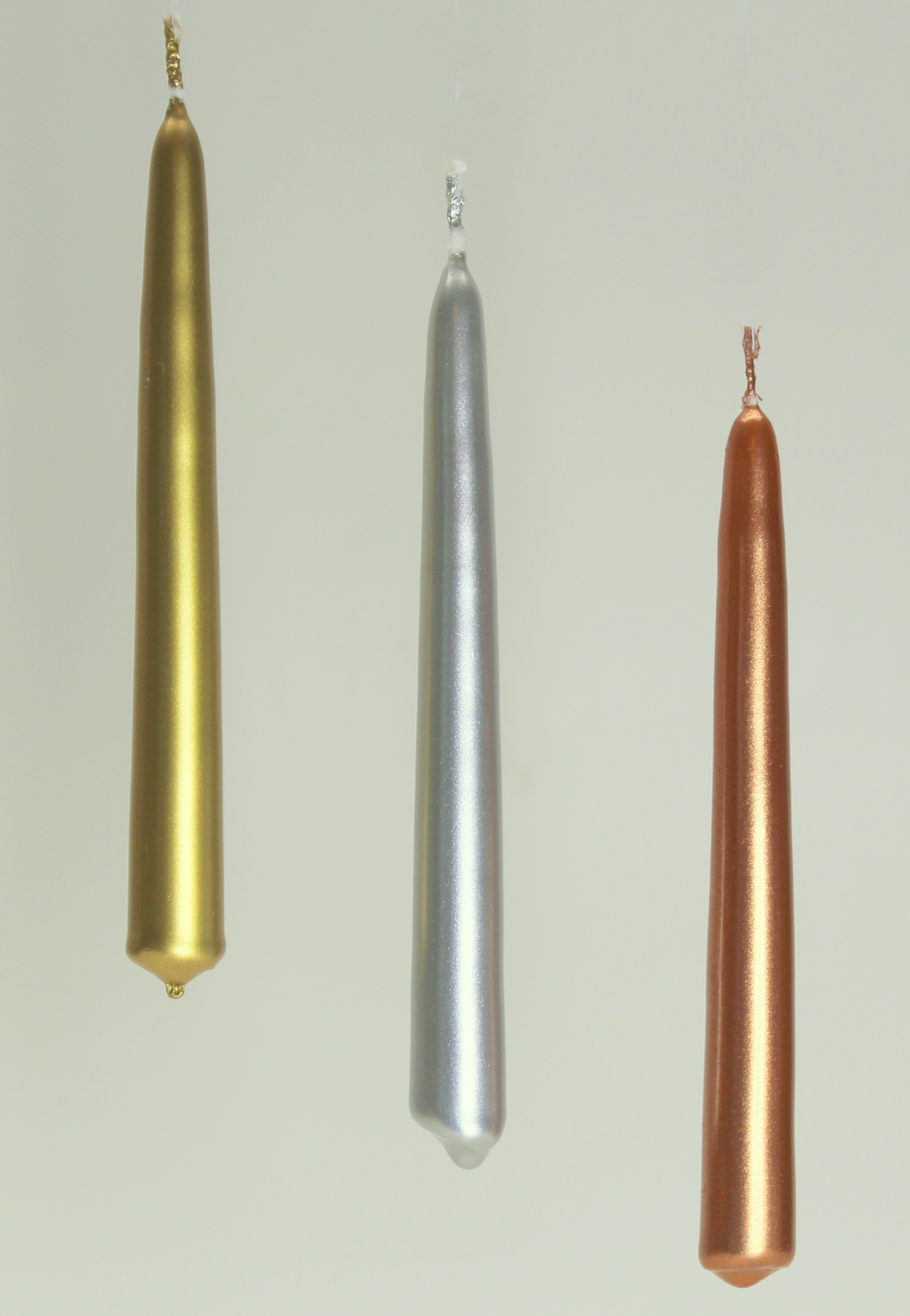 Julgransljus handstöpta 12cm guld,silver,koppar