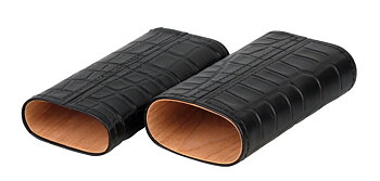 Cigarrfodral i äkta läder 3 cigarrer - Svart Krokodilmönstrad - 2