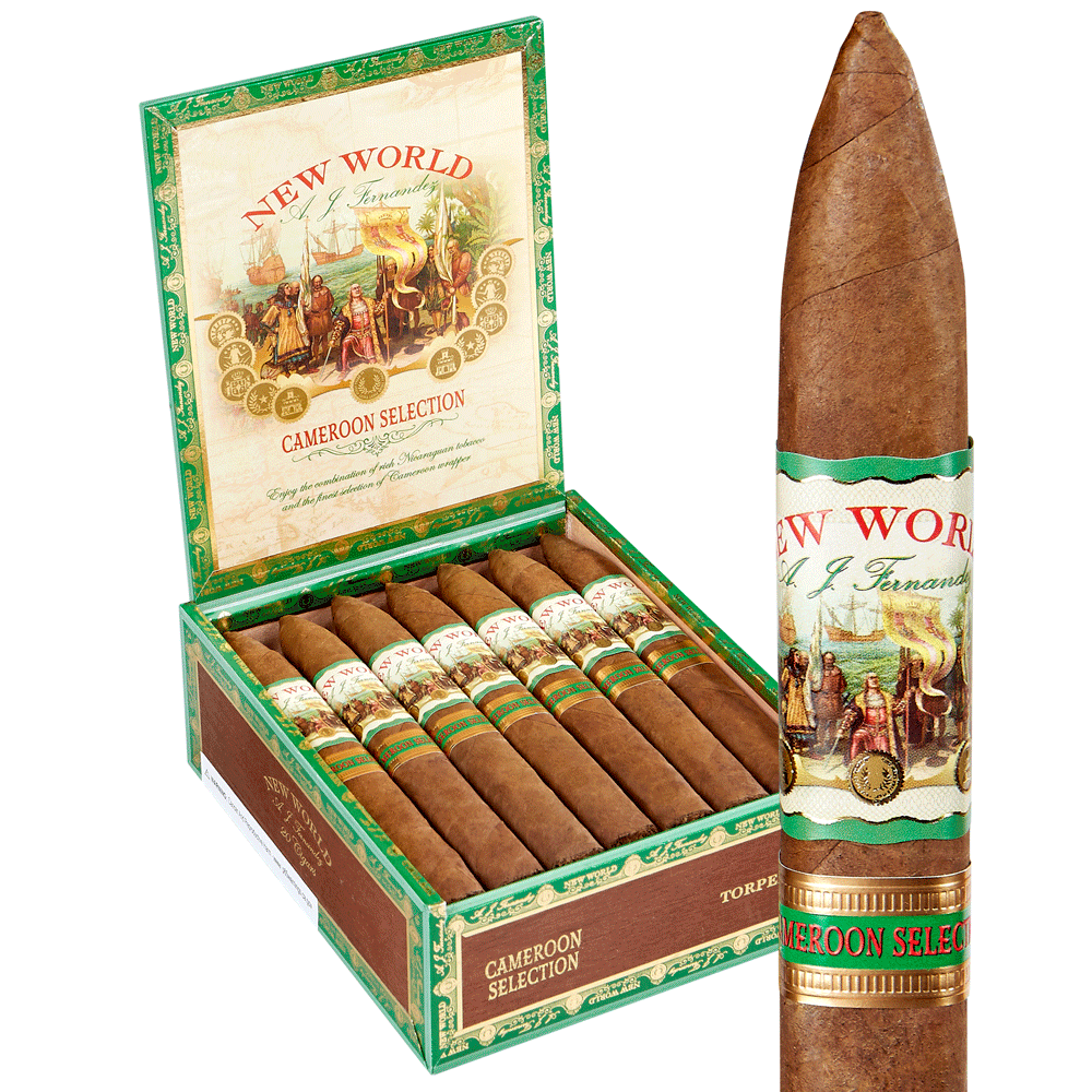AJ Fernandez New World Cameroon Torpedo Open Box