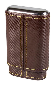 Cigarrfodral i äkta läder 3 cigarrer - Carbon/Mörkbrun - 2