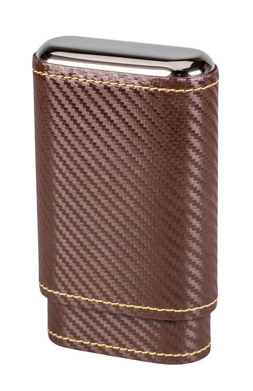 Cigarrfodral i äkta läder 3 cigarrer - Carbon/Mörkbrun