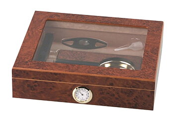Humidorset med glaslock - Burlwood  