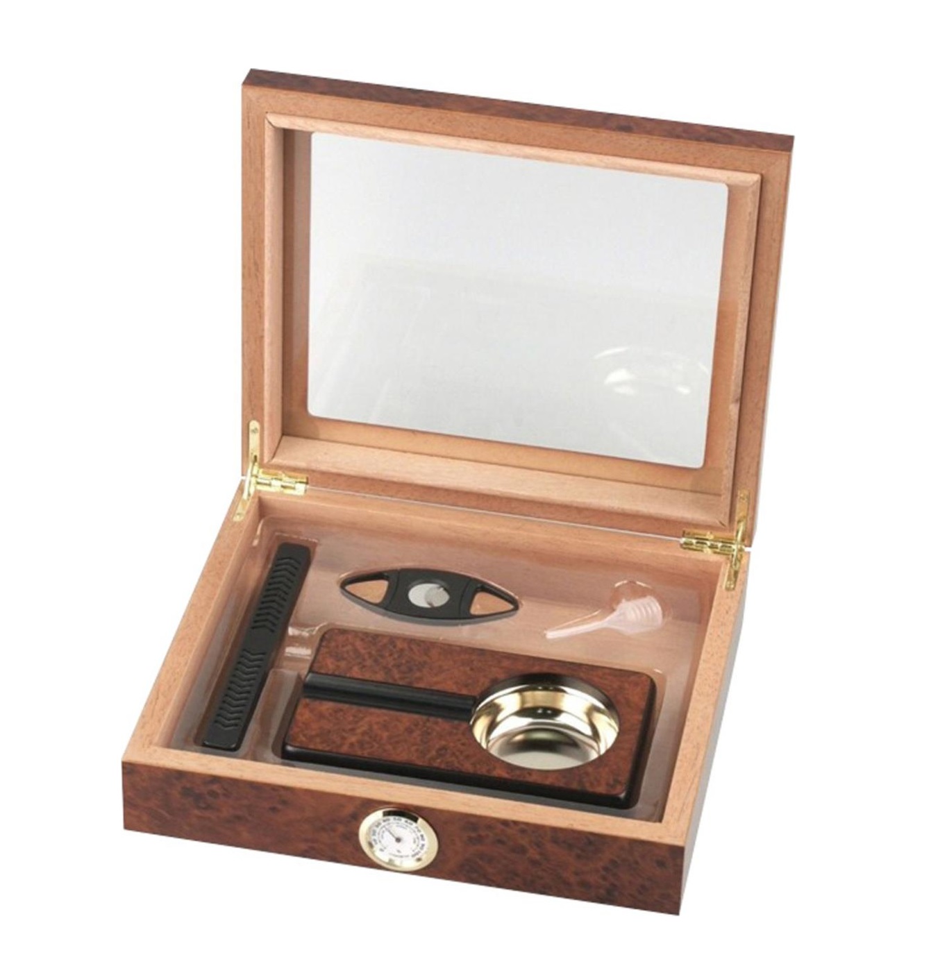 Humidorset med glaslock - Burlwood  - 2