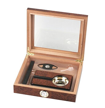 Humidorset med glaslock - Burlwood  - 2