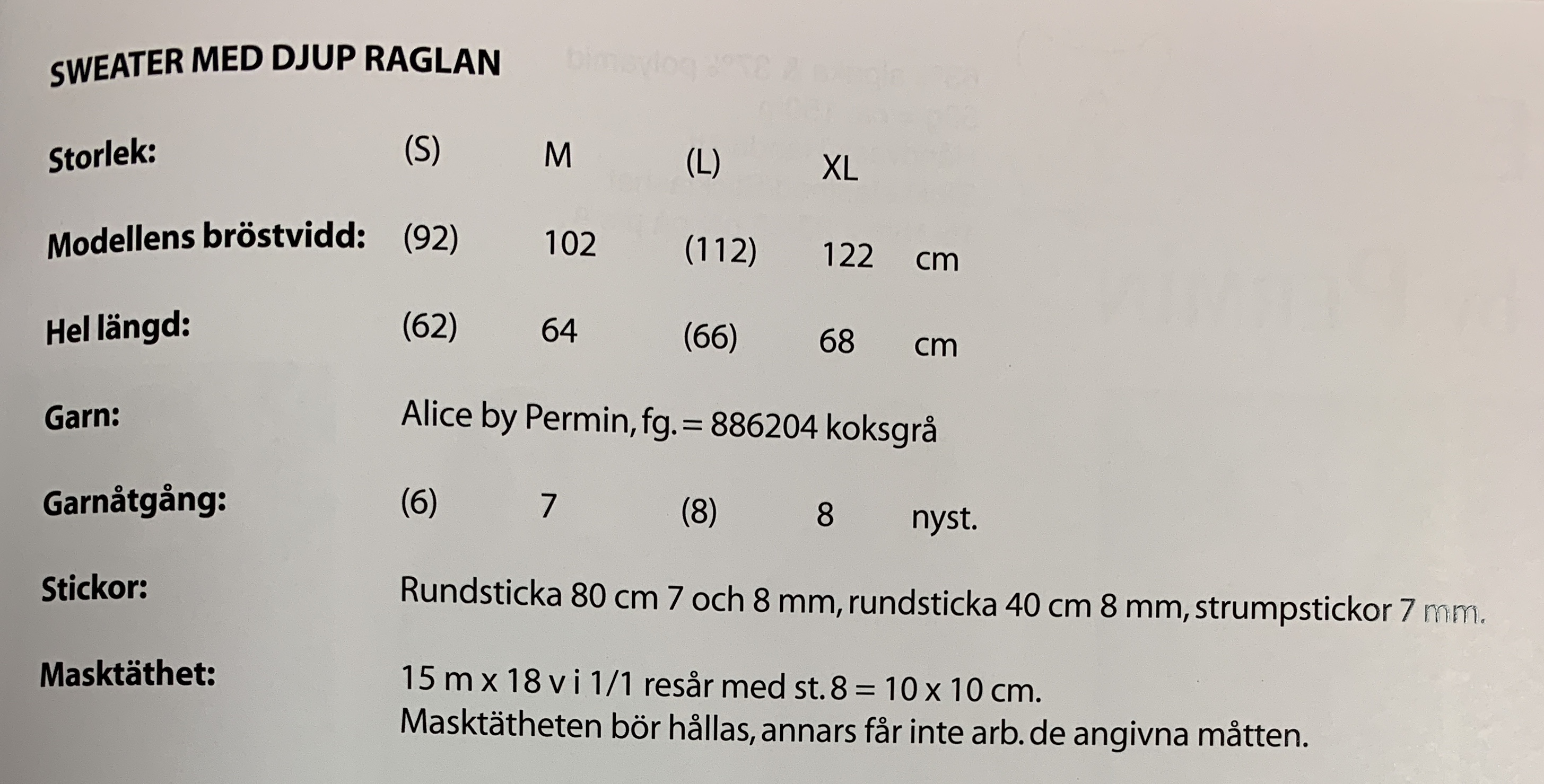 Stickmönster till sweater med  djup raglan i Alice - 2