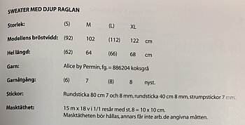 Stickmönster till sweater med  djup raglan i Alice
