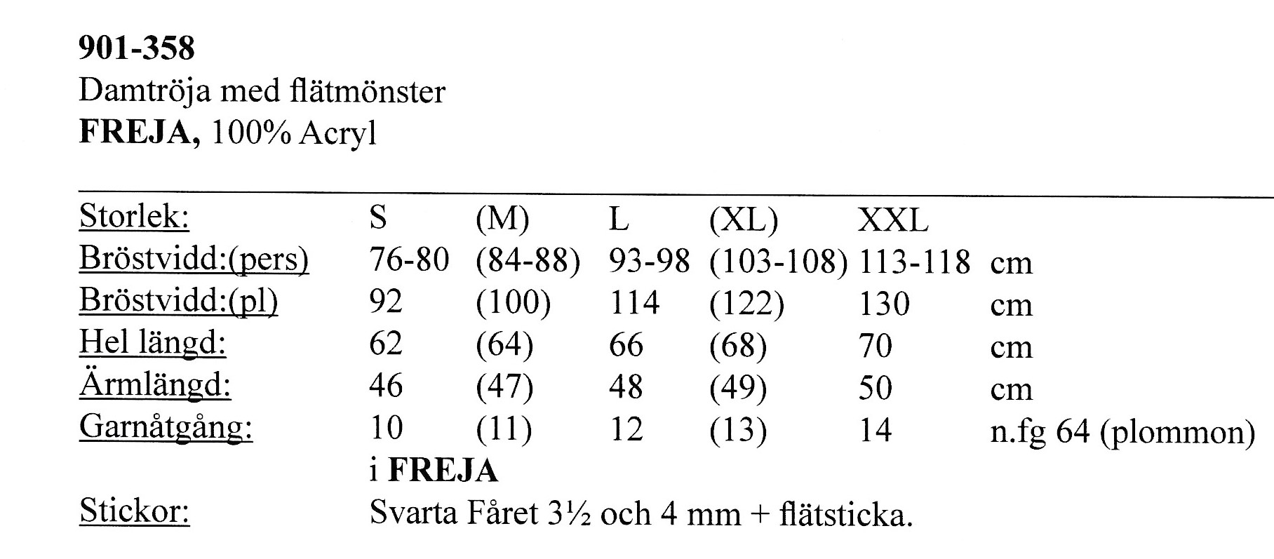 Stickbeskrivning i Freja - 2