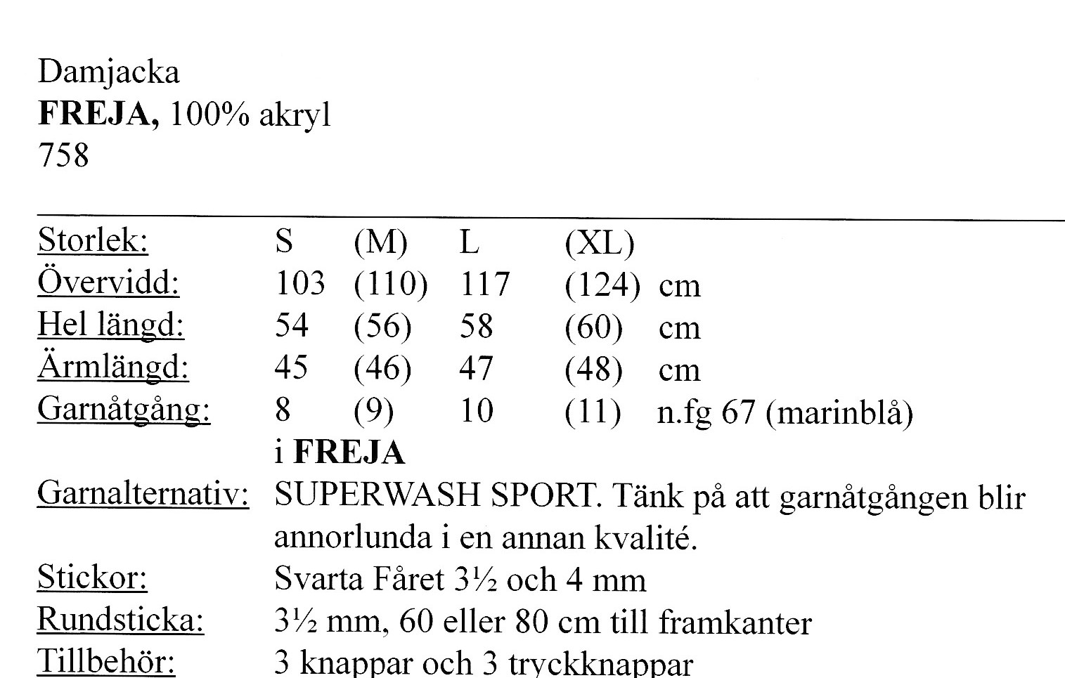 Stickbeskrivning i  Freja - 2