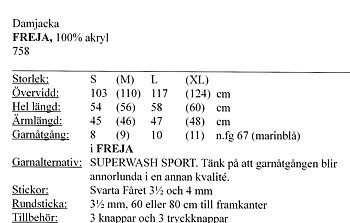Stickbeskrivning i  Freja