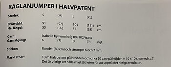 Stickmönster till Raglanjumper i halvpatent i Isabella