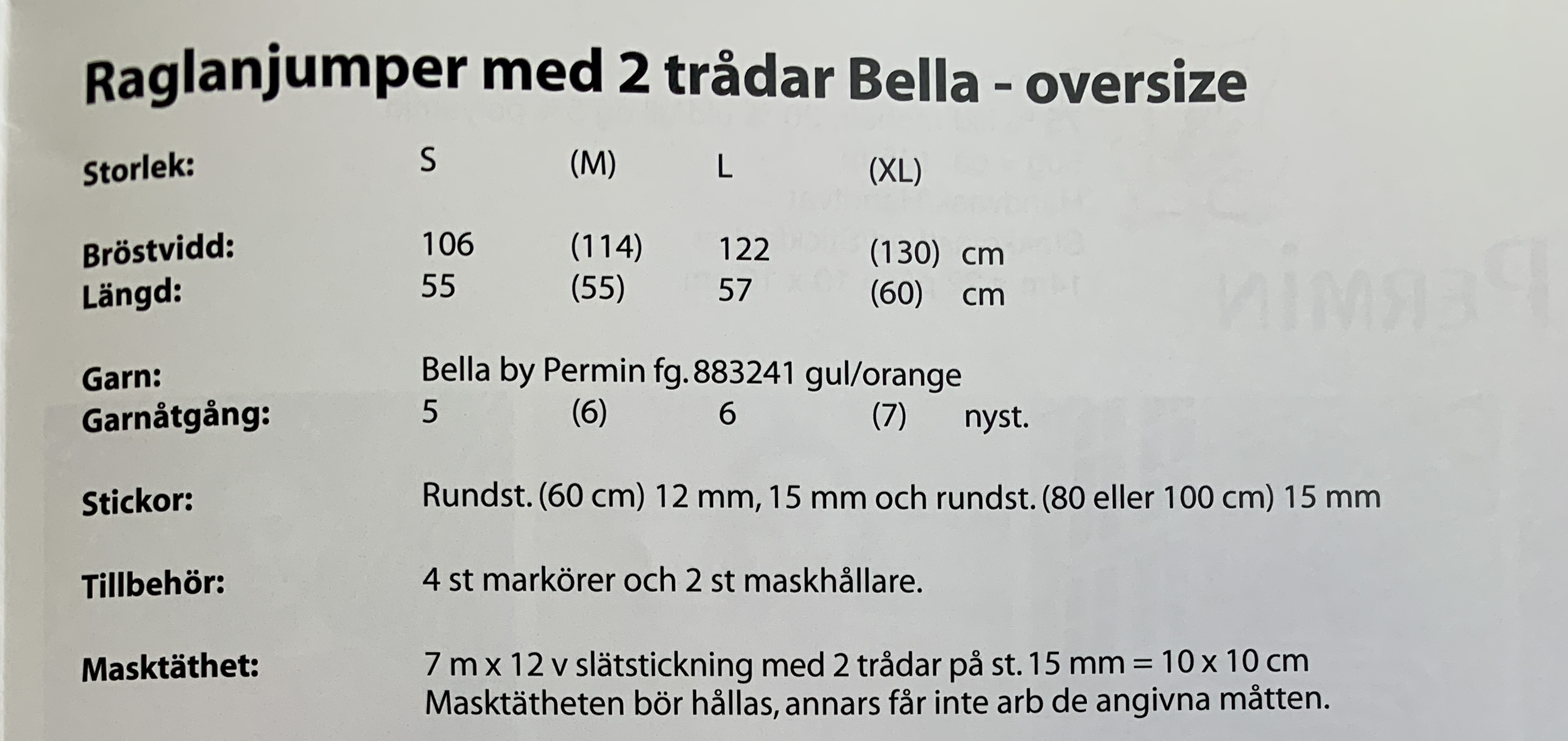 Stickmönster till raglanjumper med 2 trådar i Bella by Permin - Oversize.  - 2