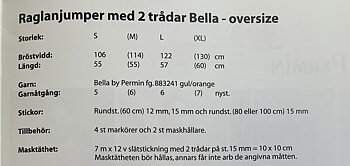 Stickmönster till raglanjumper med 2 trådar i Bella by Permin - Oversize. 