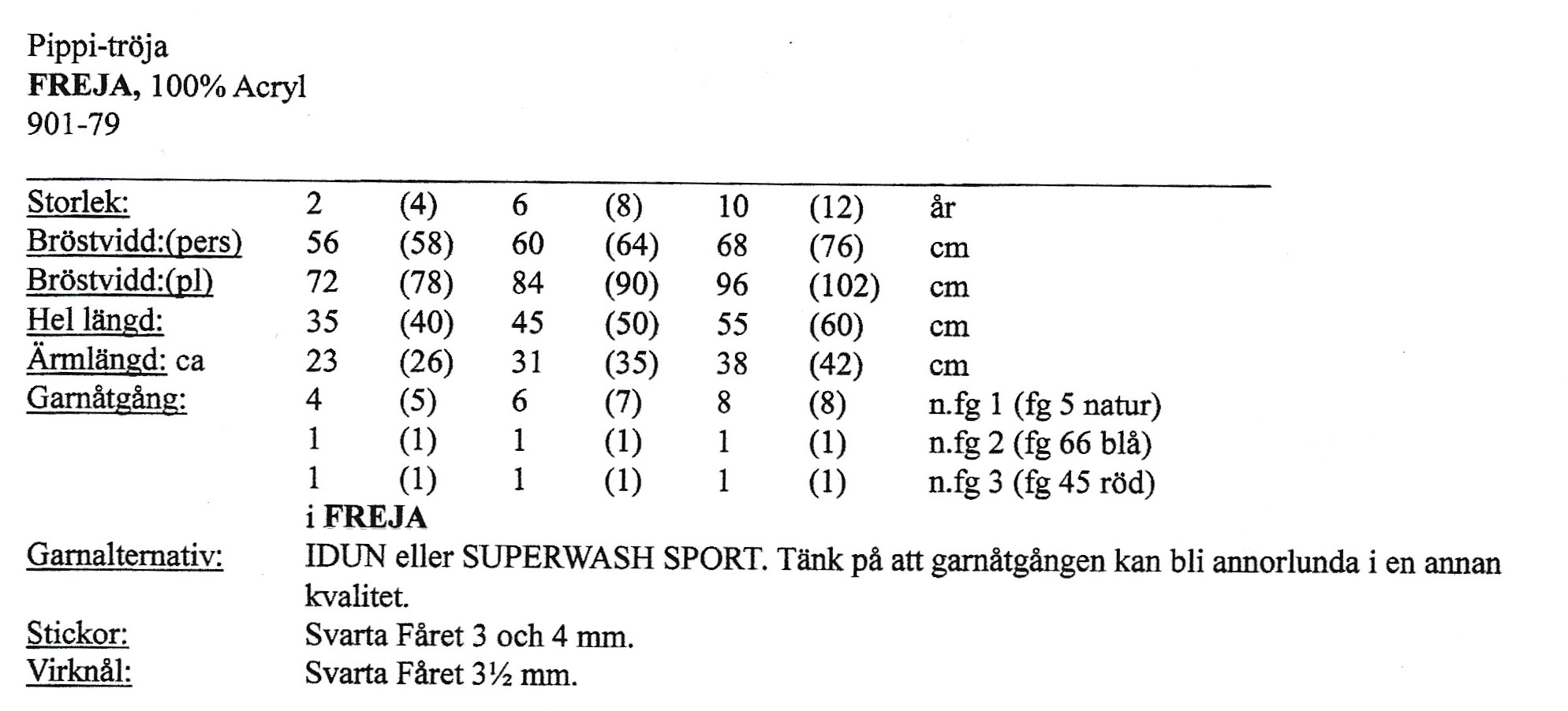 Stickbeskrivning i Freja - 2