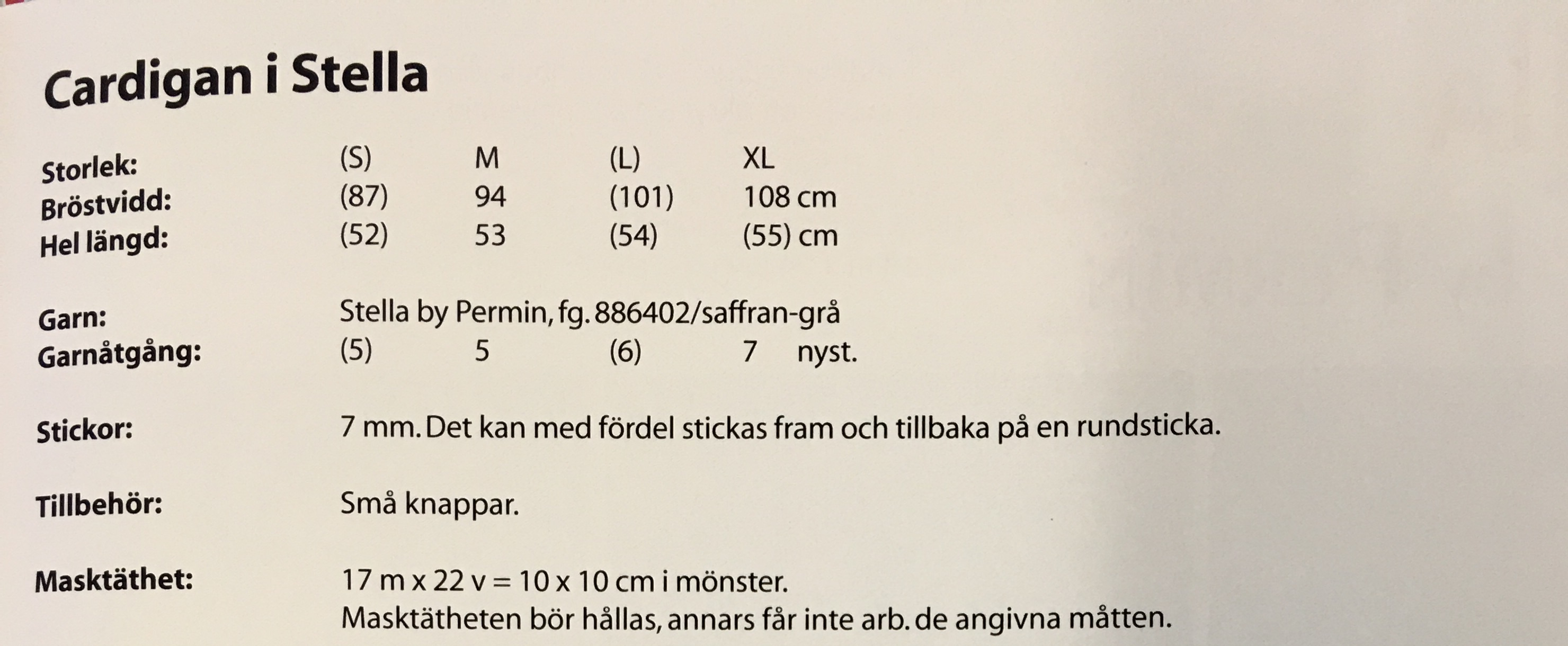 Stickmönster till Cardigan i Stella. - 2