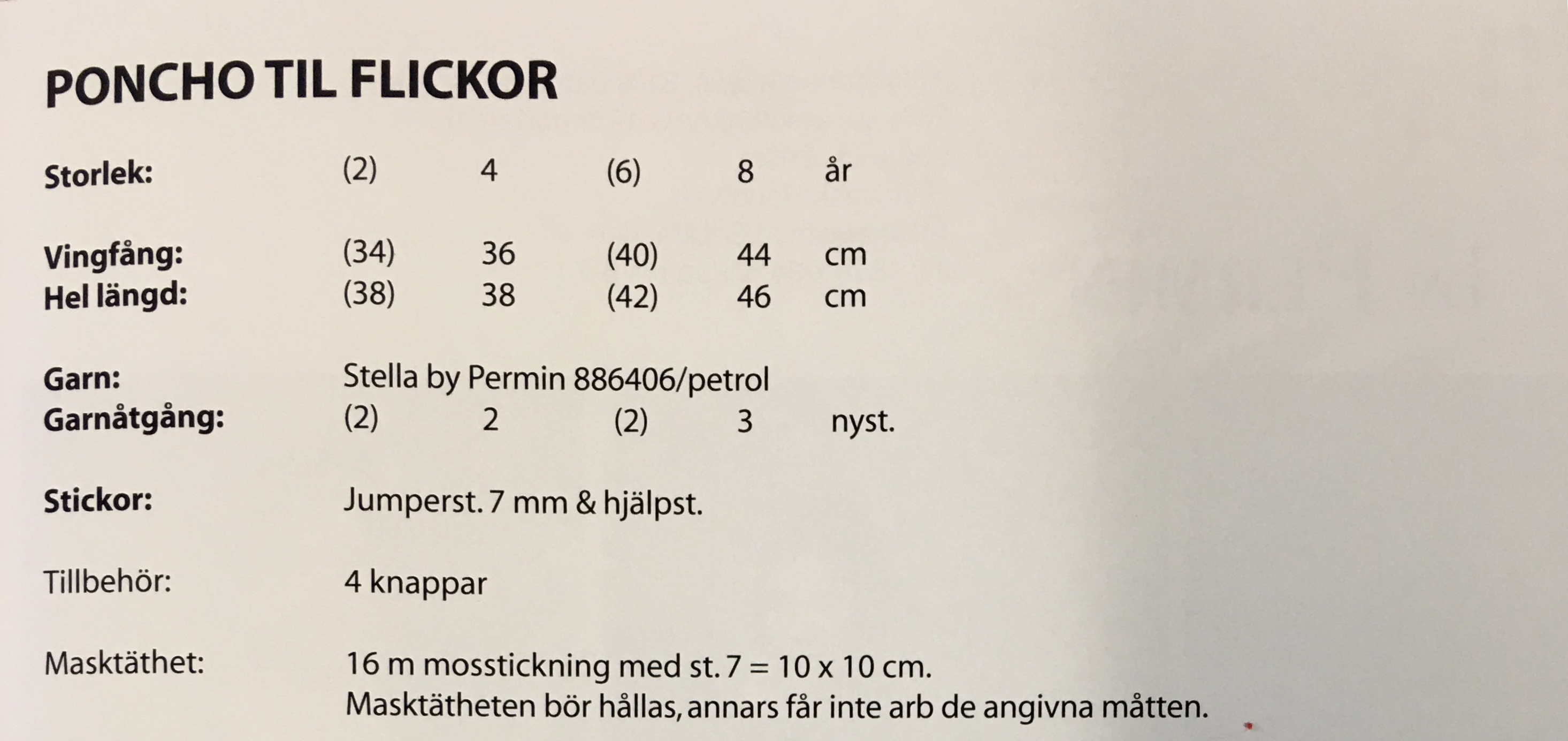 Stickmönster Poncho till flickor i Stella. - 2