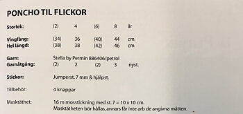 Stickmönster Poncho till flickor i Stella.