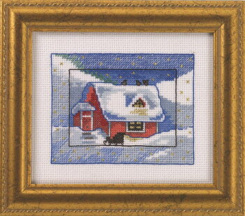 Jultavla  Snötyngd stuga