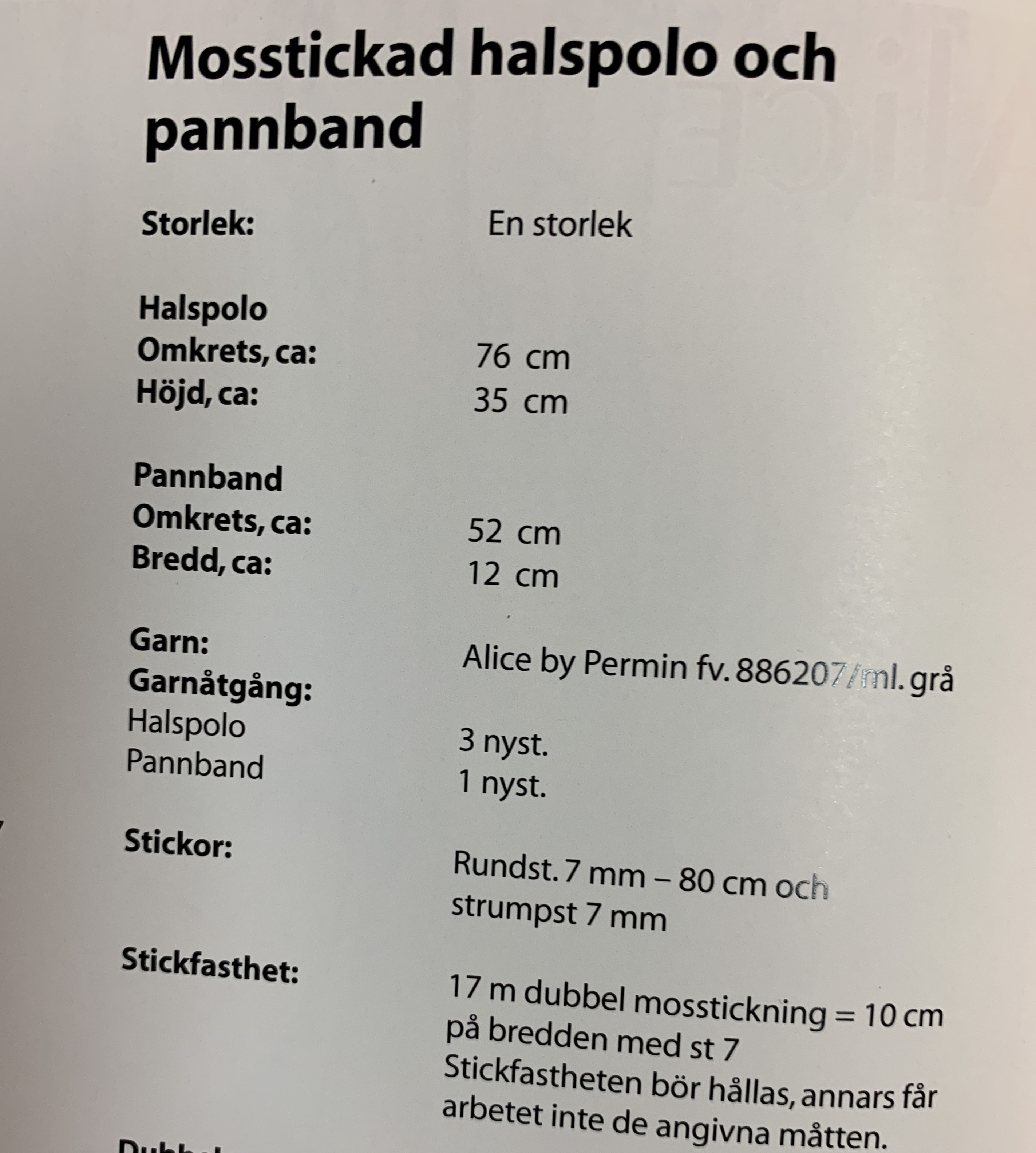 Stickmönster till mosstickad halspolo och pannband i Alice - 2