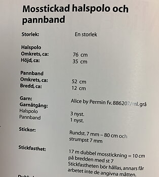 Stickmönster till mosstickad halspolo och pannband i Alice
