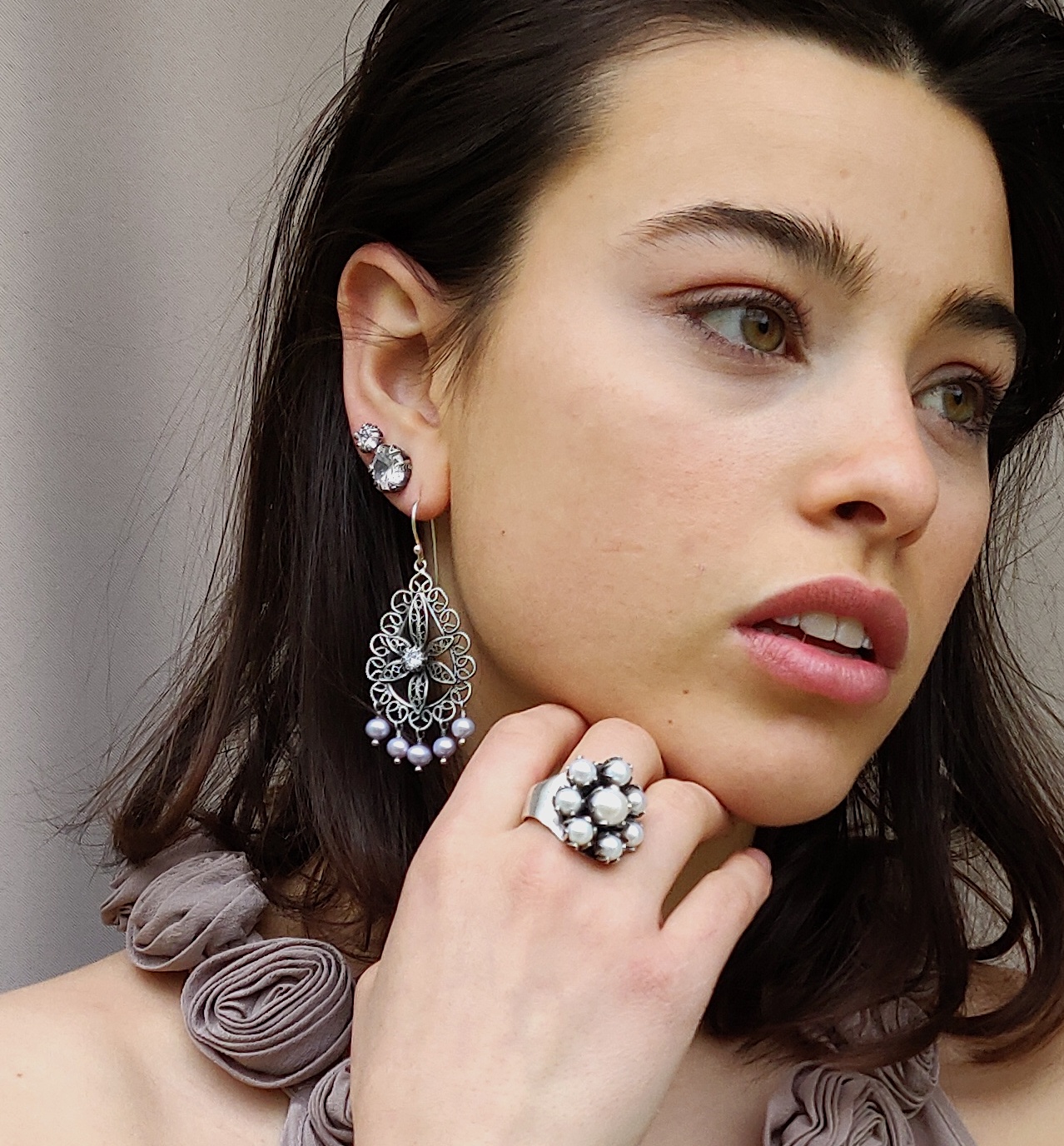 TULIP CUP POST EARRING, CZ - 5