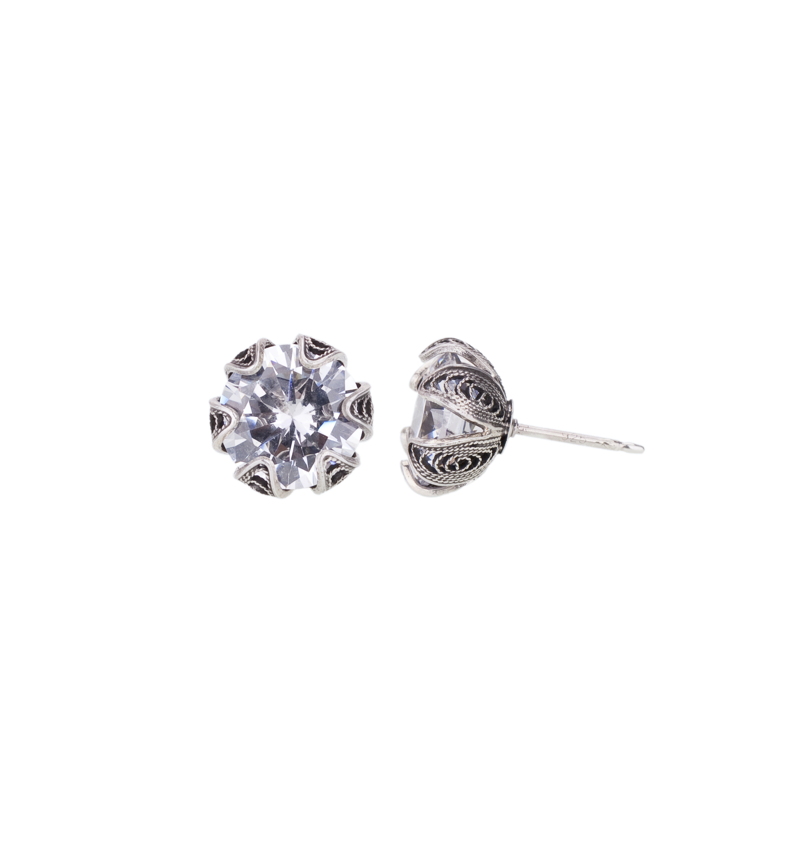 TULIP CUP POST EARRING, CZ