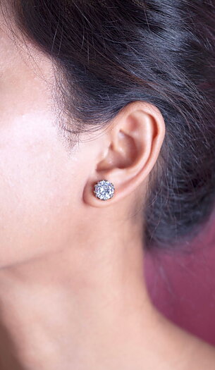 TULIP CUP POST EARRING, CZ