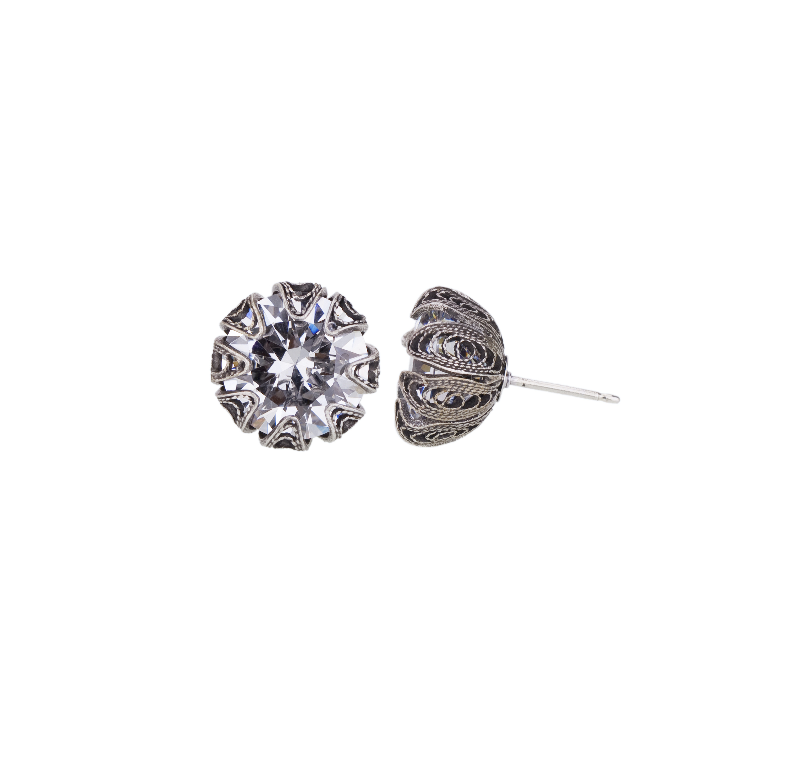 LARGE TULIP CUPS EARRINGS, CZ