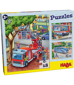Haba Barnpussel Brandbil, polisbil