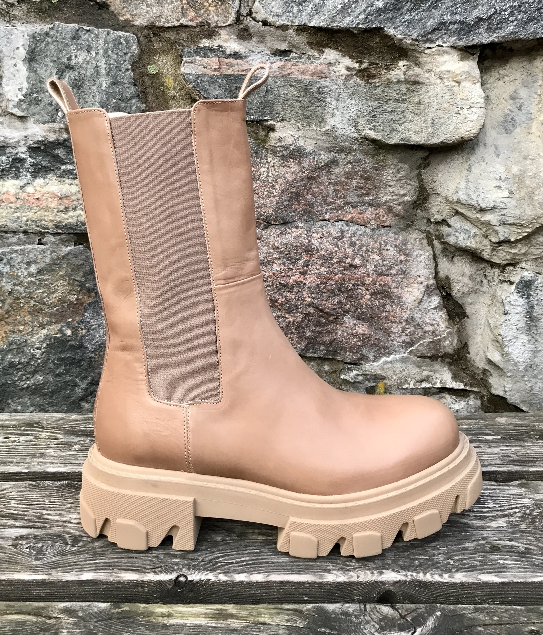 Beige chunky boots best sale