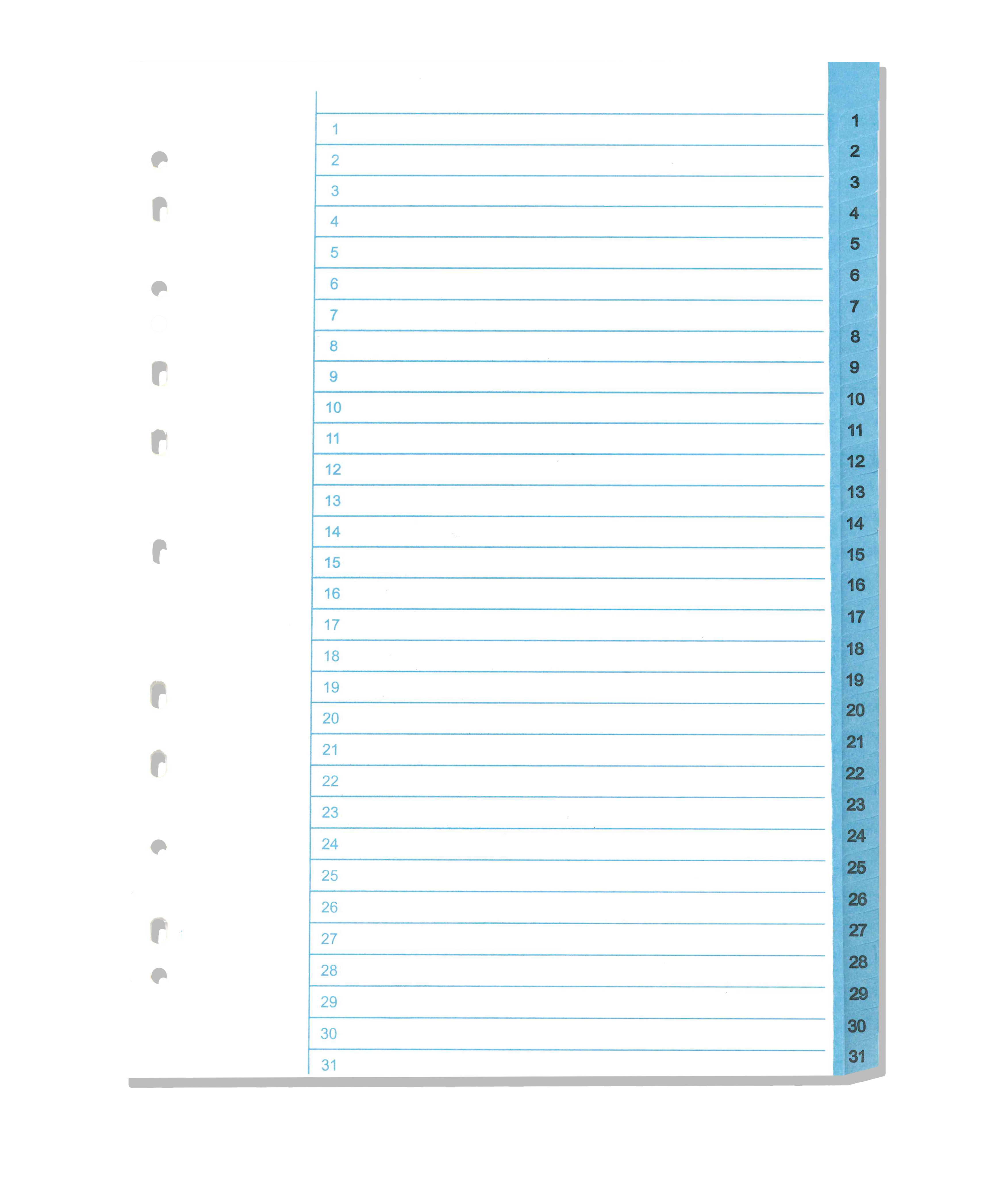 Pärmregister papper A4 1-31