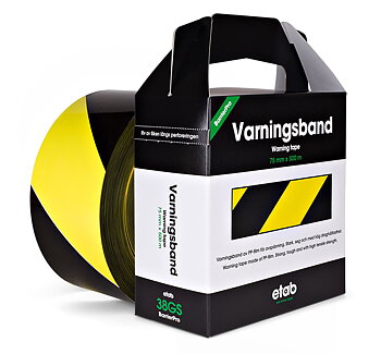 Varningsband 75mmx500m gul/sva